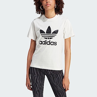Adidas Animal Tee A [IJ7781] 女 短袖 上衣 T恤 亞洲版 經典 三葉草 斑馬紋 棉質 白黑