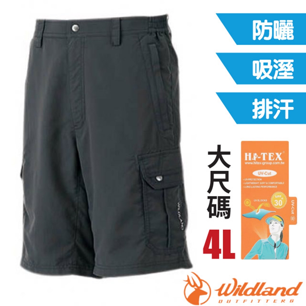 荒野 WildLand 男 透氣抗UV短褲(大尺碼4L).工作褲_深鐵灰