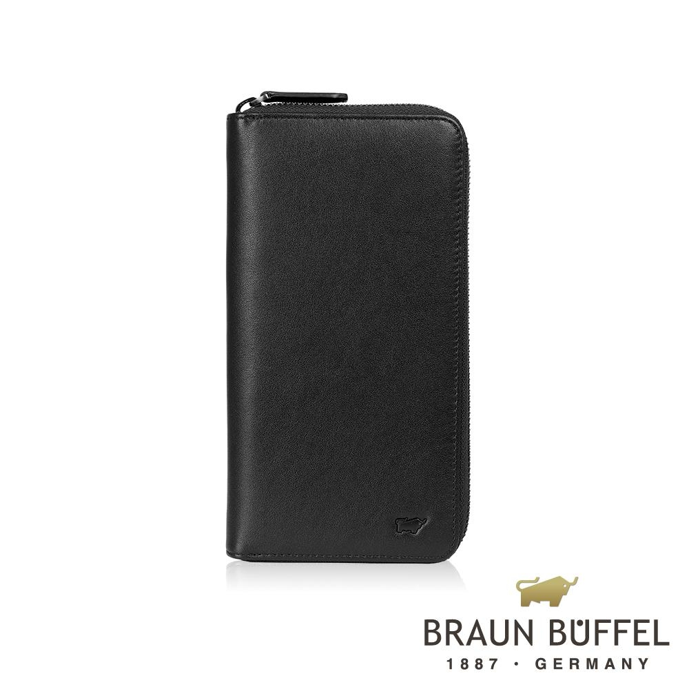 【BRAUN BUFFEL 德國小金牛】台灣總代理 提洛斯R 21卡拉鍊長夾-黑色/BF335-R305-BK