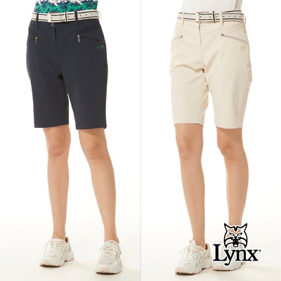 【Lynx Golf】女款日本進口布料吸排抗UV功能素面款造型拉鍊口袋褲口開杈設計直筒五分褲(二色)