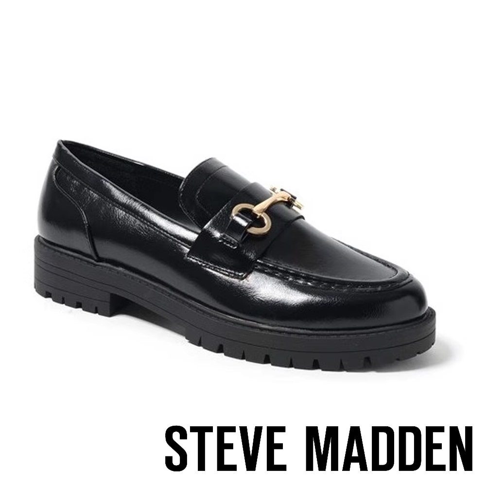 STEVE MADDEN-BADAR 皮革馬銜釦樂福鞋-黑色