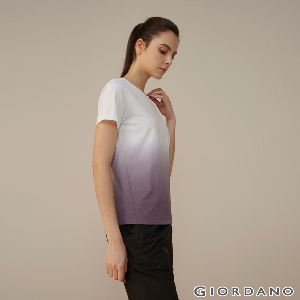 GIORDANO 女裝SORONA漸層涼感短袖上衣 - 92 標誌白吊染暗紫