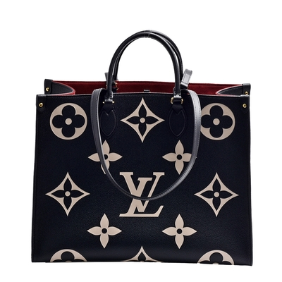 LV M45945經典ONTHEGO GM Empreinte雙色牛皮手提/肩背購物包(黑/米色)