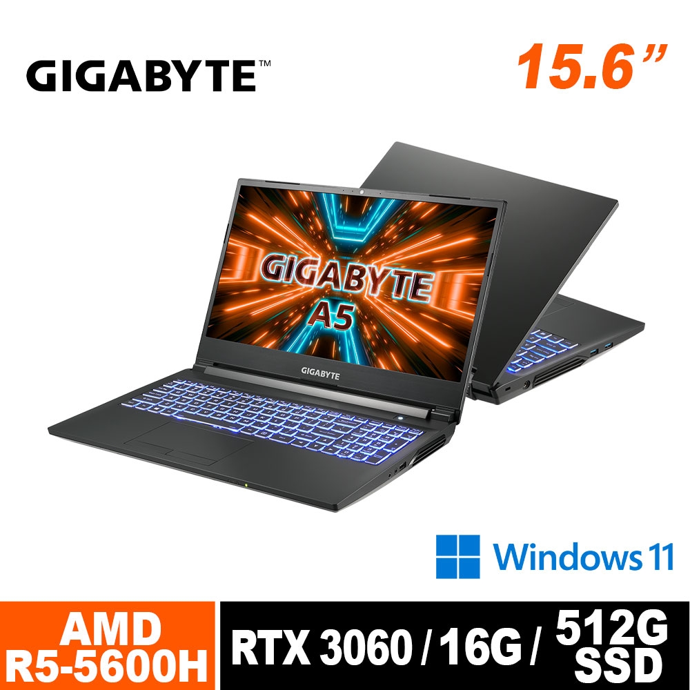 技嘉 GIGABYTE A5 K1-ATW1130SB 15.6吋筆電(15.6FHD 144Hz/R5-5600H/RTX3060/8G*2 DDR4-3200/512G SSD/W11H)