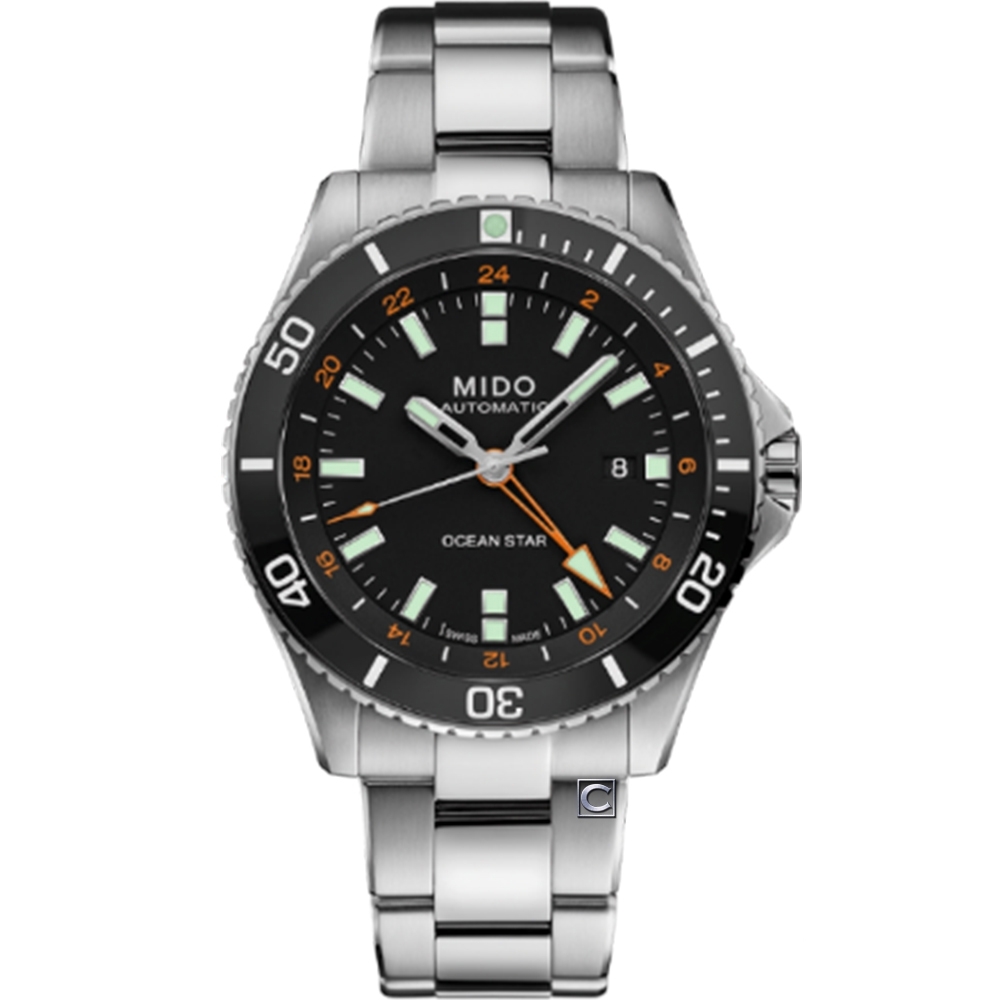 【MIDO 美度】官方授權 Ocean Star 海洋之星 GMT雙時區 200米潛水機械錶(M0266291105101)-黑/44mm