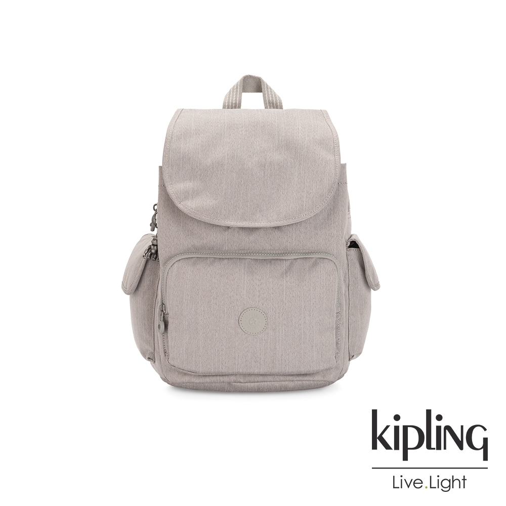 Kipling 溫柔燕麥色拉鍊掀蓋後背包-CITY PACK