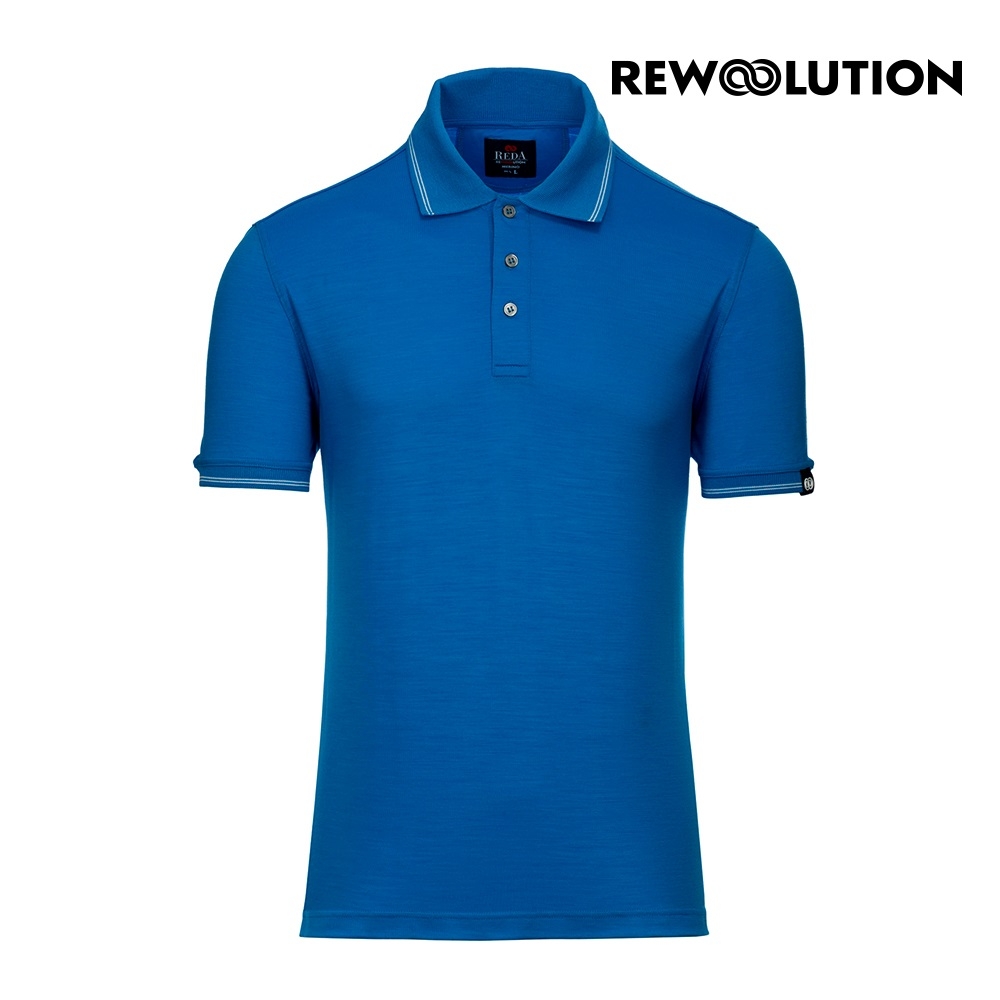 【Rewoolution】男 CRATER 190g短袖Polo衫[寶藍] 羊毛衣 短袖 T恤 登山必備 吸濕排汗 REIA1MC11055
