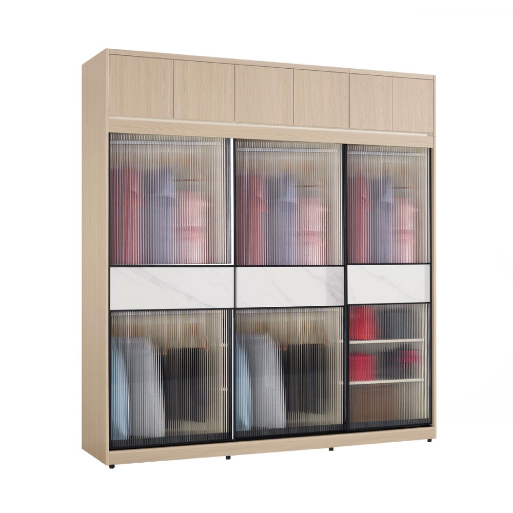 文創集 維爾岩板7尺鋁框加高玻璃衣櫃組合(吊衣桿x5＋內多分層格)-182x60x236cm免組