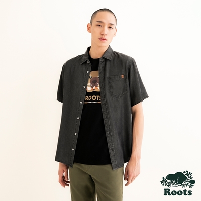 Roots 男裝- CHAMBRAY短袖襯衫-石墨灰