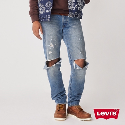 Levis 男款 501 54復古排釦合身直筒牛仔褲 / 精工大開口破壞 X 微磨損細節