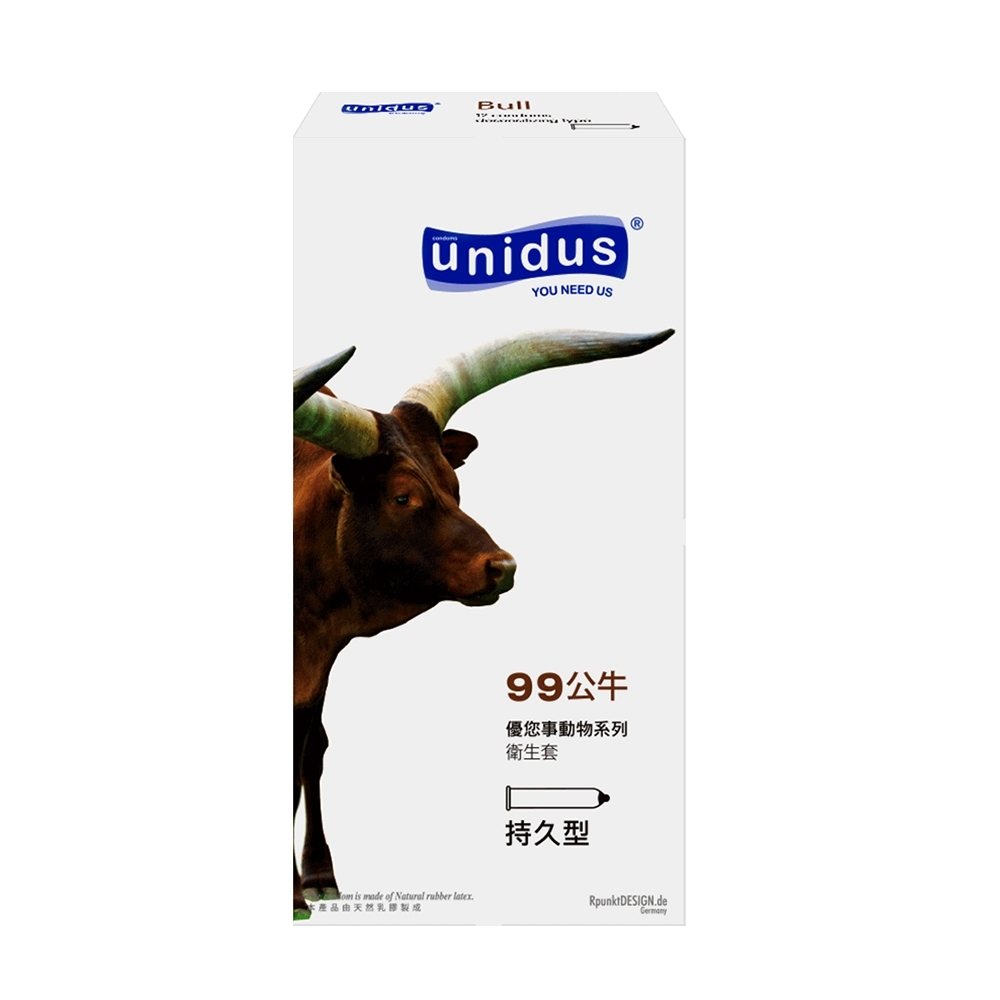 unidus優您事 動物系列保險套-99公牛-持久型 12入