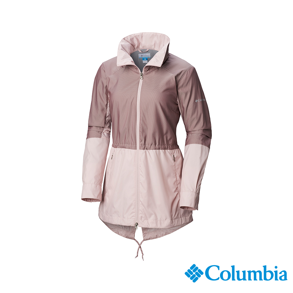 Columbia 哥倫比亞 女款-防潑水長版風衣-粉紅 UWR01610PK