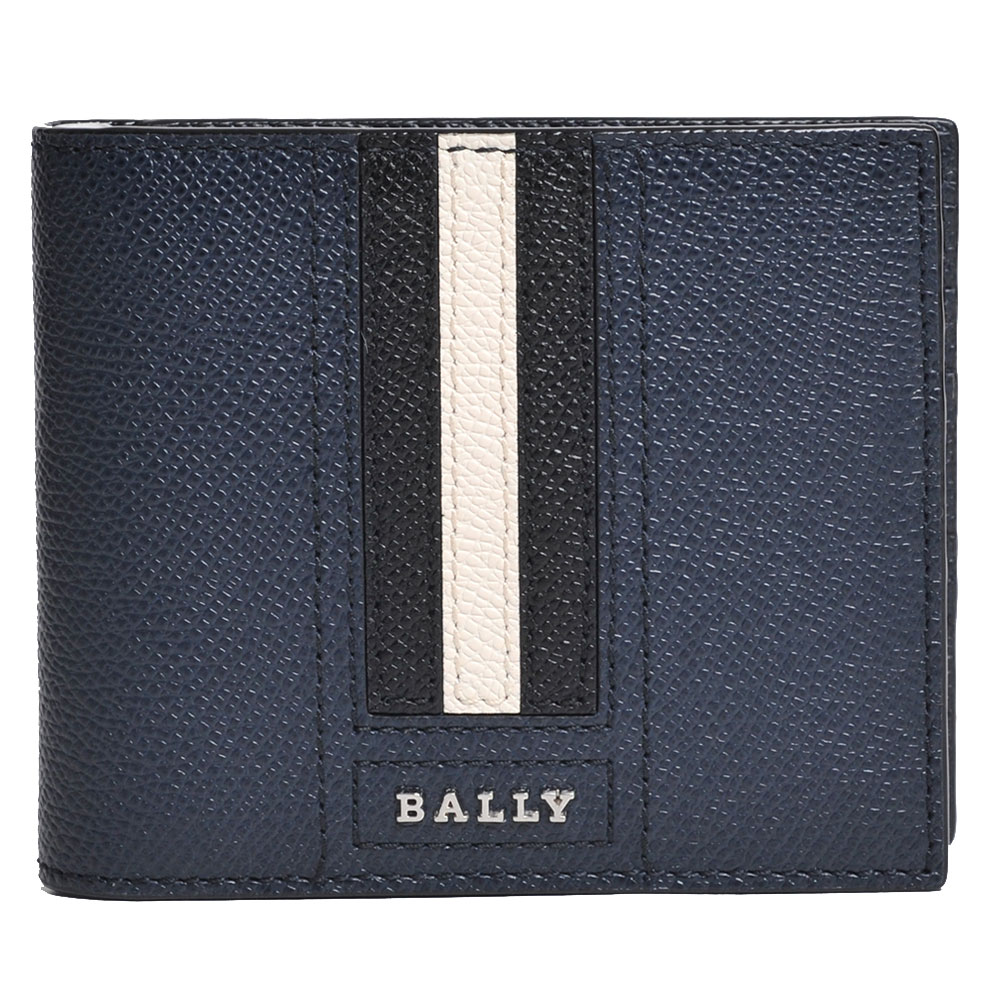 BALLY TARRISH 經典條紋logo夾式鈔票對折皮夾(深藍)
