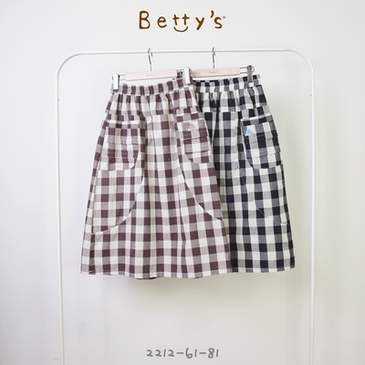 betty’s專櫃款　鬆緊大格子長裙 (咖啡色)