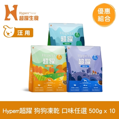 Hyperr超躍 狗狗 凍乾生食餐 500g 10件組 任選 (常溫保存 狗飼料 狗糧 無穀 牛肉 羊肉 雞肉)