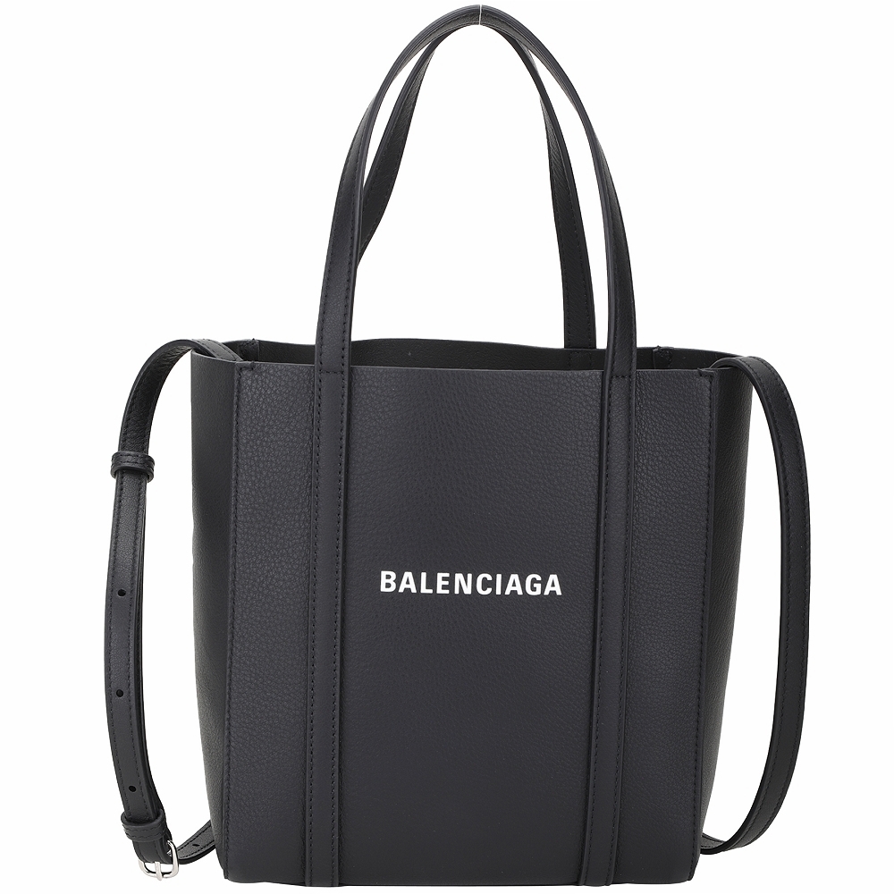 BALENCIAGA Everyday 品牌字母小牛皮小型兩用托特包(黑色)