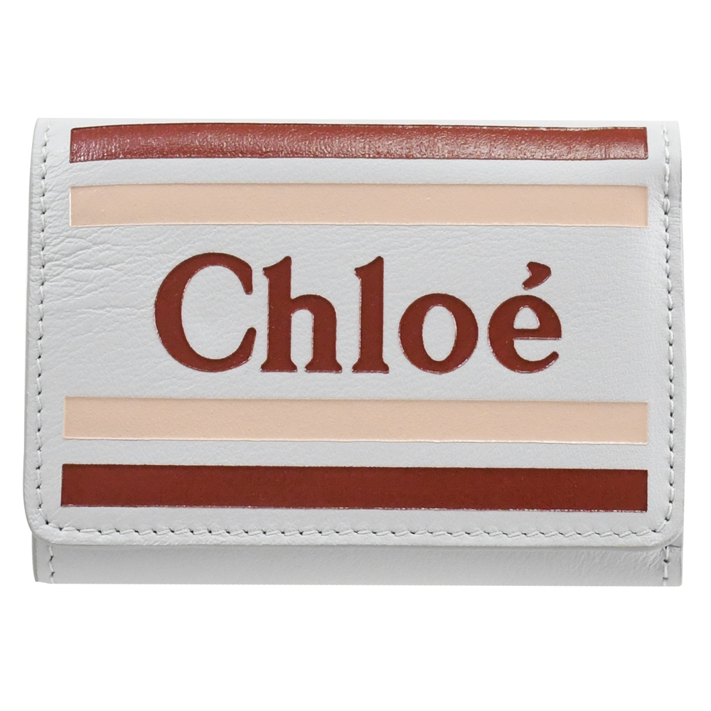 CHLOE 印字LOGO款牛皮三折零錢短夾(淺藍/小)