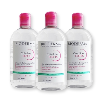 BIODERMA 貝膚黛瑪 高效潔膚液 潔膚水 卸妝水【TS加強保濕】 500ml 3入組 乾敏肌