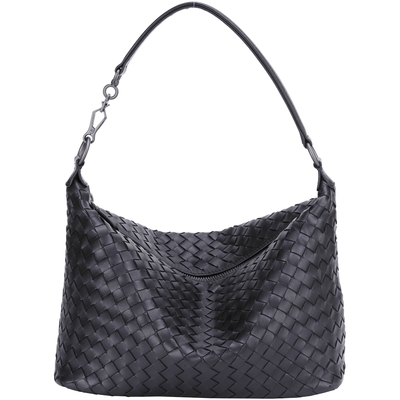 BOTTEGA VENETA 經典小羊皮手工編織肩背包(黑色)