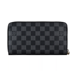 LV N60111 棋盤格LOGO Damier Graphite 帆布16卡拉鍊長夾(黑)