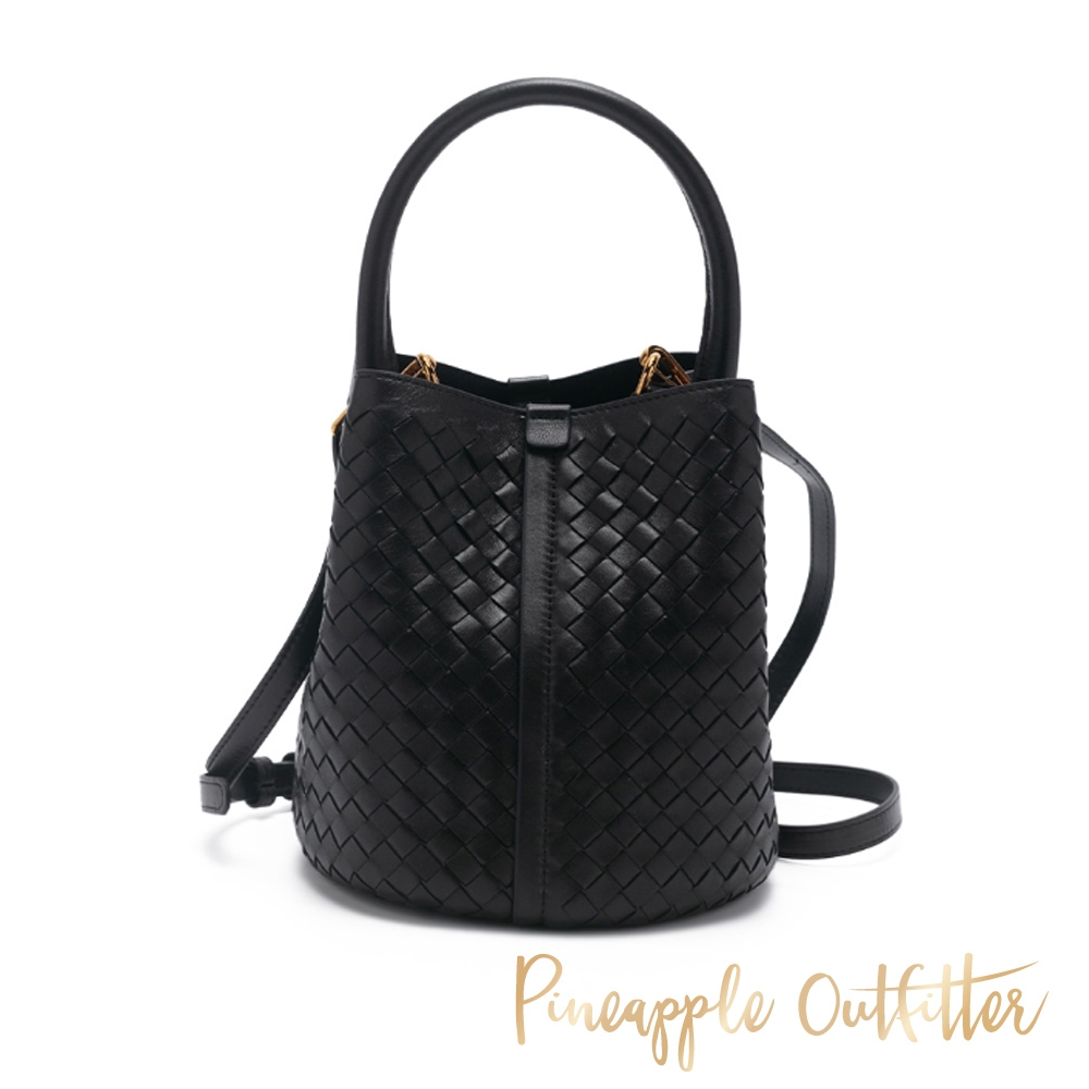 Pineapple-Outfitter-YAEL-羊皮編織手提-斜背水桶包-黑色