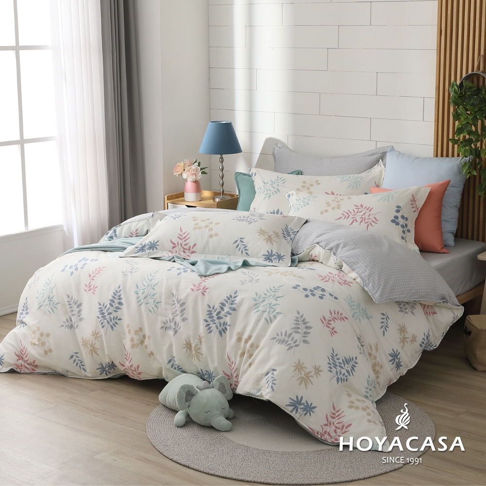 HOYACASA 100%精梳棉兩用被四件式床包組-多款尺寸任選 (快速出貨) (田園印象)