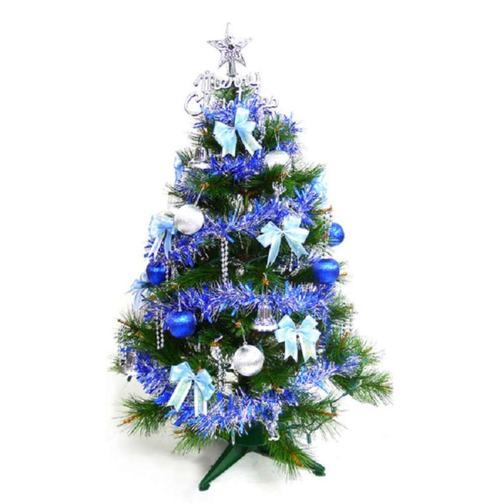 摩達客 3尺(90cm)特級綠松針葉聖誕樹(藍銀色系配件/不含燈)