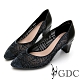 GDC-真皮細緻水鑽簍空宴會尖頭跟鞋-黑色 product thumbnail 1