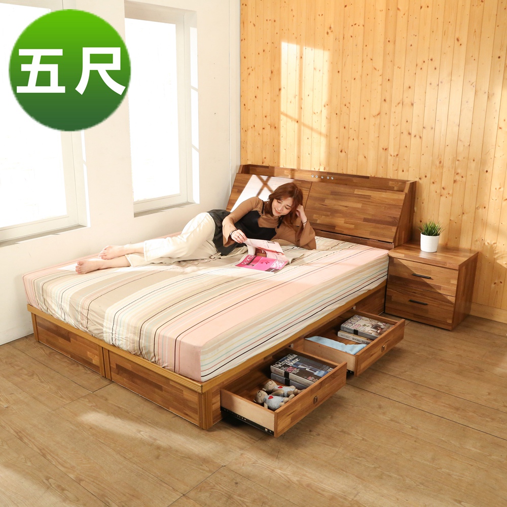 BuyJM拼接木系列雙人5尺2件式房間組(床頭箱+四抽床底)-免組