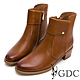 GDC-美版率性鉚釘渲染真皮拼接木質低跟短靴-棕色 product thumbnail 1
