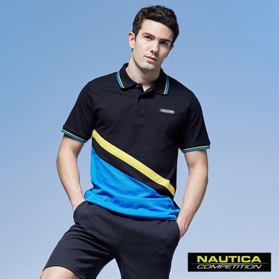 Nautica男裝 COMPETITION撞色斜紋短袖POLO衫-黑