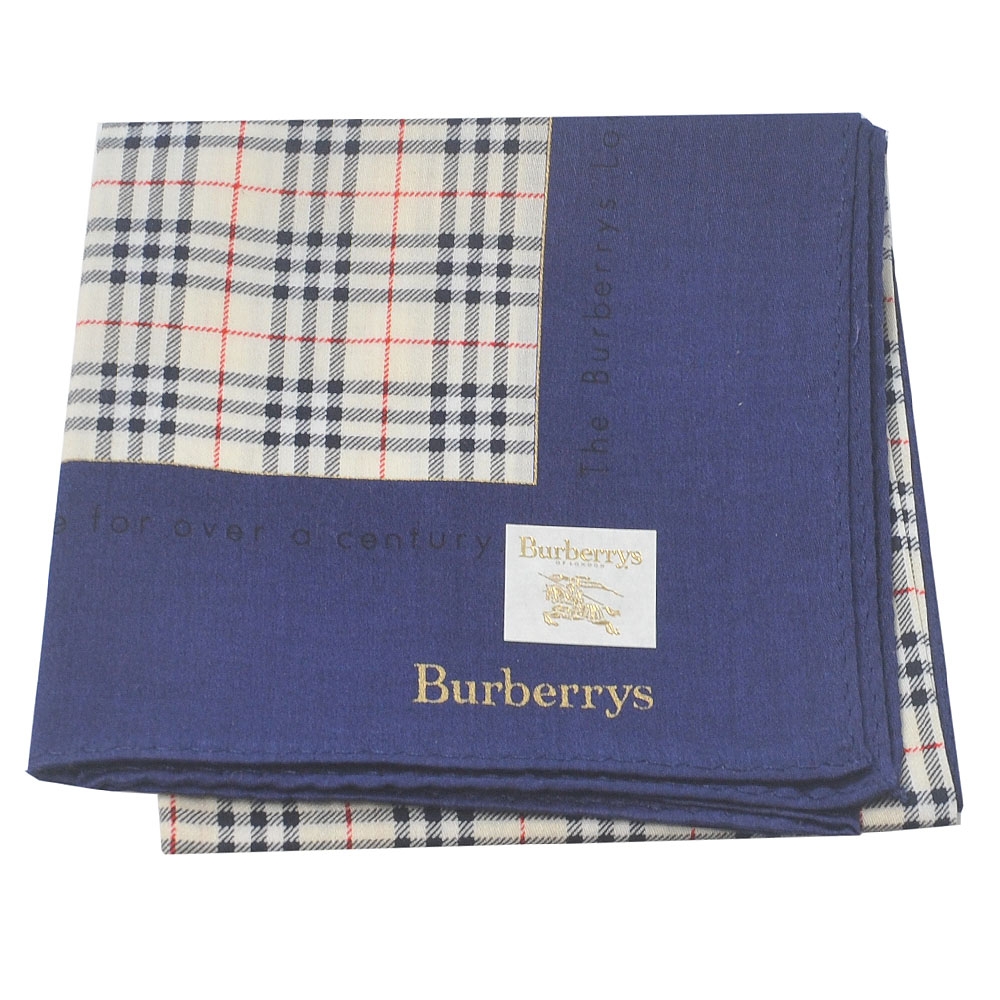 BURBERRY 復古版經典格紋字母LOGO帕領巾(卡其格/藍色邊)