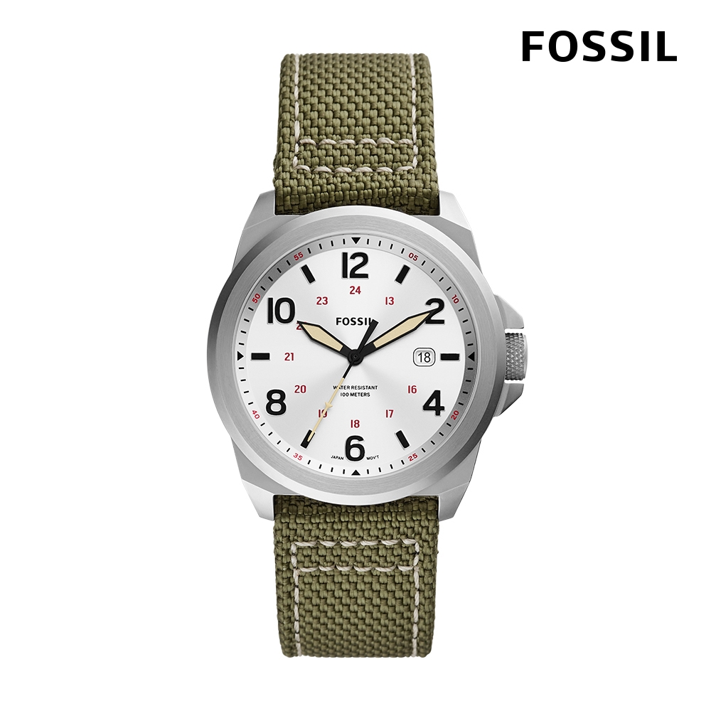 【FOSSIL】Bronson 簡約復古日曆男錶 綠色尼龍錶帶 40MM FS5918