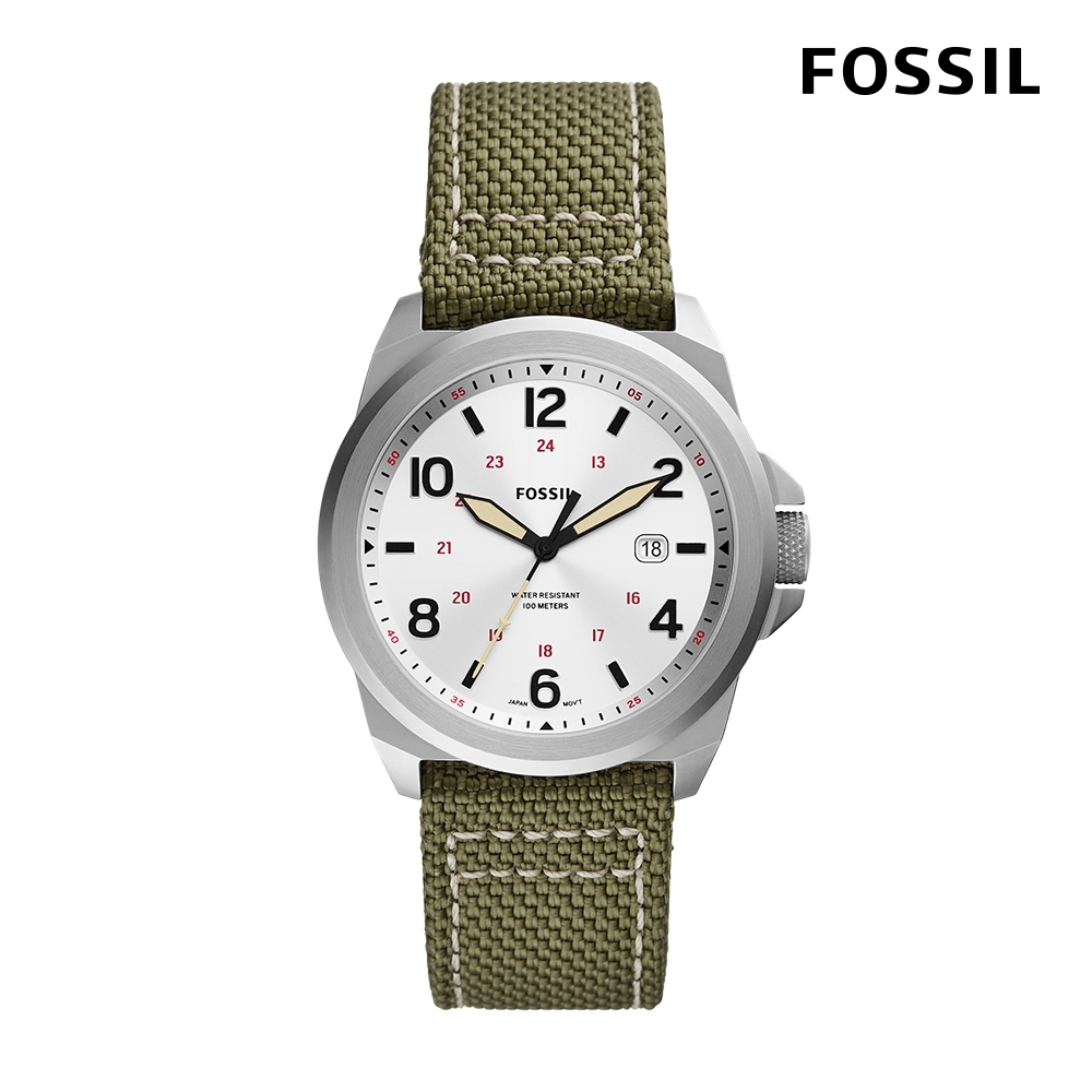 FOSSIL】Bronson 簡約復古日曆男錶綠色尼龍錶帶40MM FS5918 | 男錶