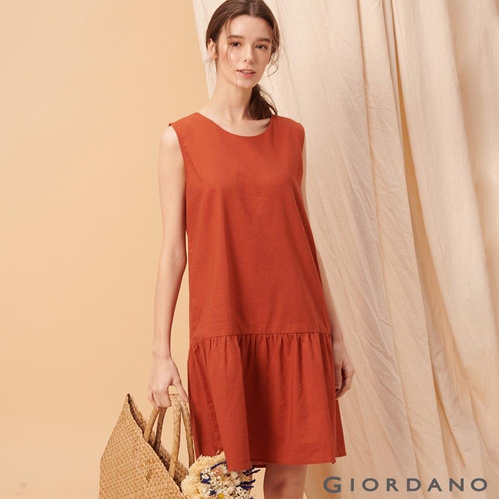 GIORDANO 女裝自然棉麻系列無袖連身裙-25 夕陽紅