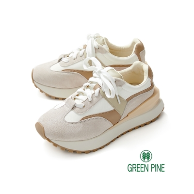GREEN PINE異材拼接綁帶厚底鋸齒休閒鞋米色(00348399)