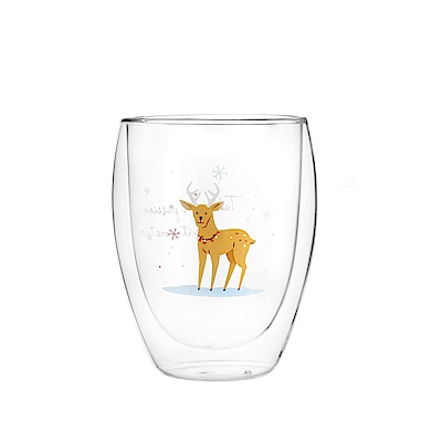 FUSHIMA富島 聖誕限定-Joy樂摯雙層耐熱玻璃杯麋鹿款350ML
