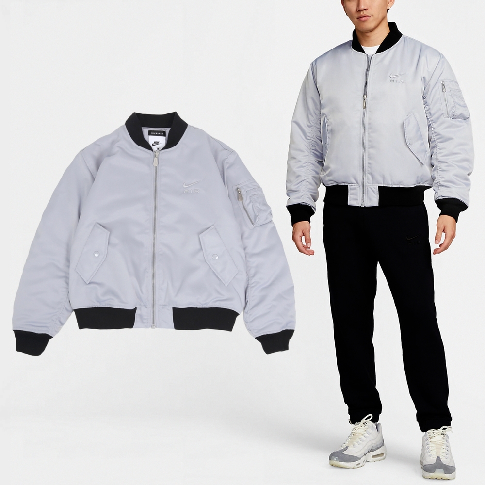 Nike 飛行外套Air Bomber 灰黑男款防潑水梭織面料寬鬆刺繡DV9892