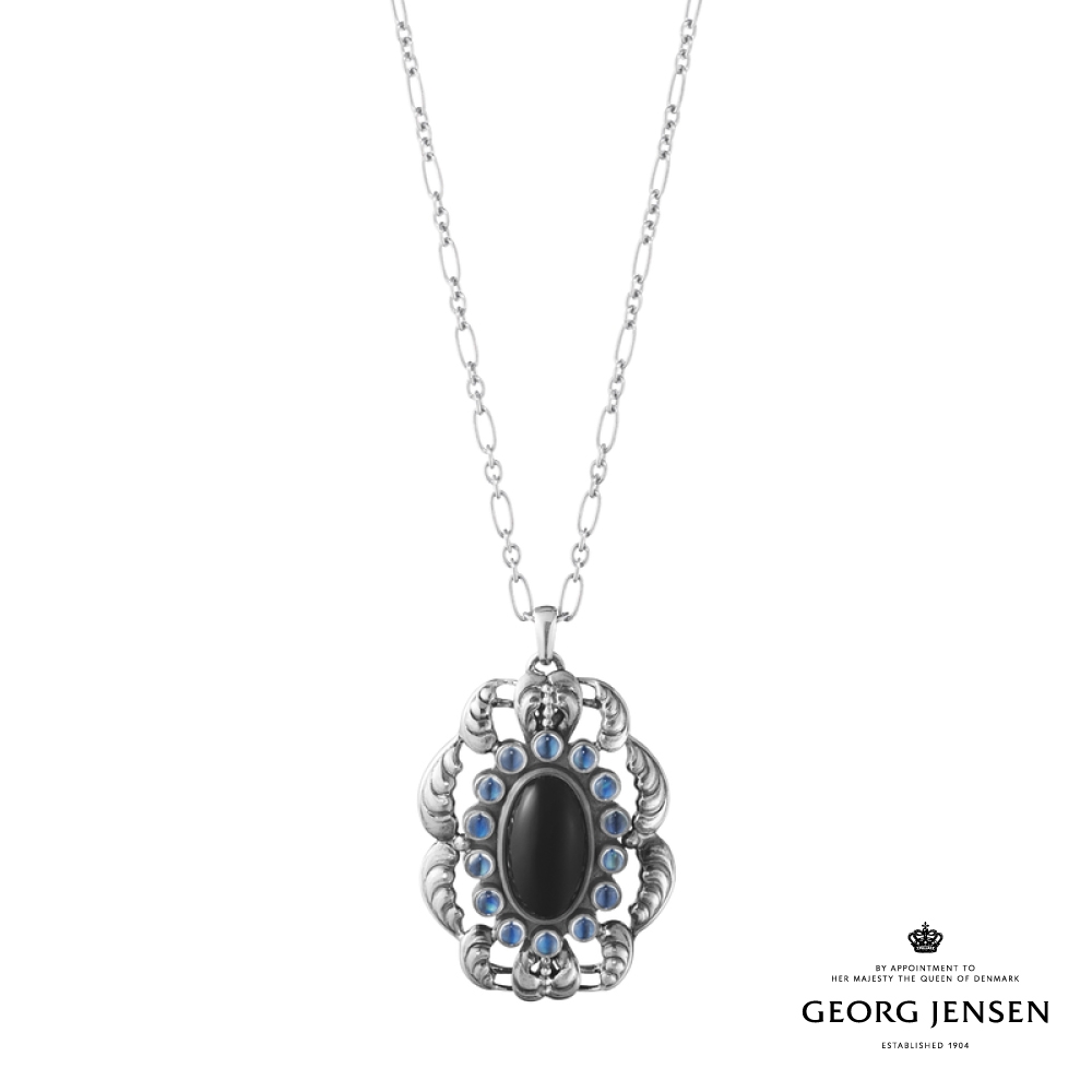 Georg Jensen 喬治傑生 MOONLIGHT BLOSSOM 黑瑪瑙藍色月石硫化純銀項鍊 644 台灣限定