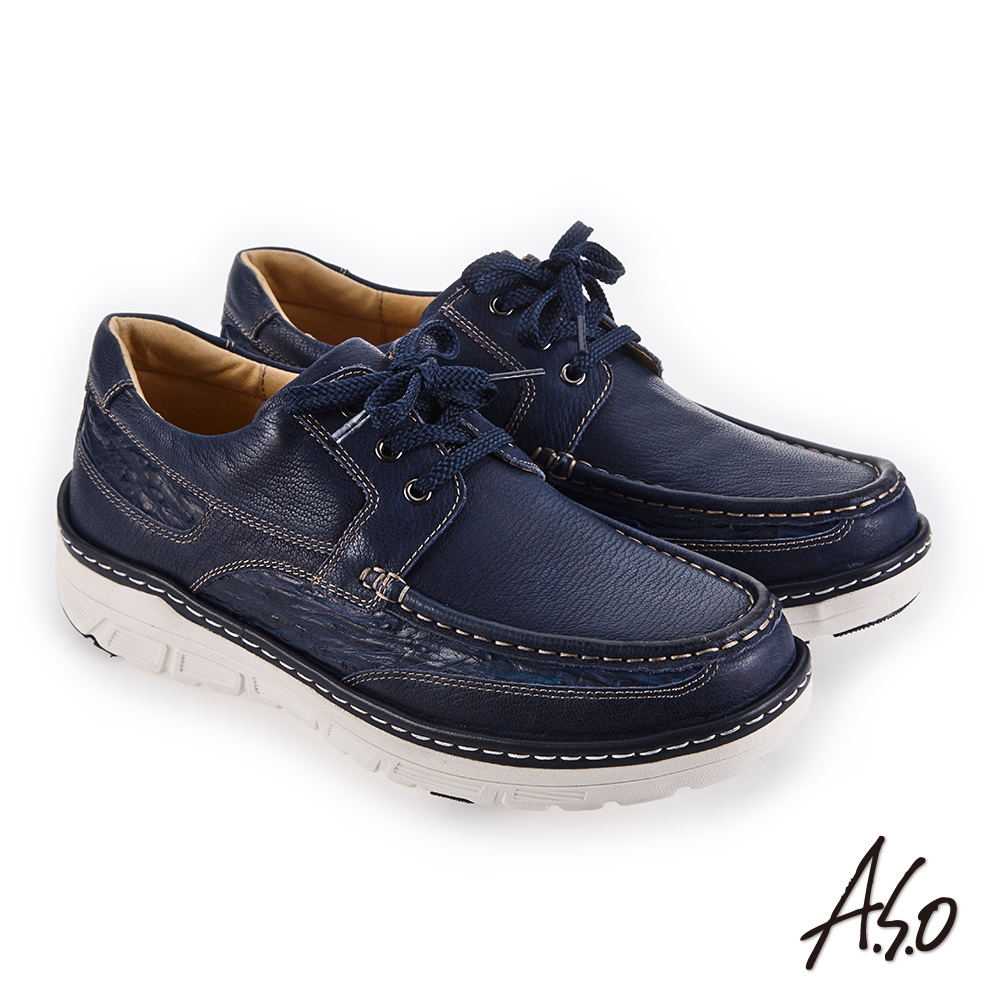 A.S.O 超能耐二代 柔軟精緻皮質休閒鞋 深藍