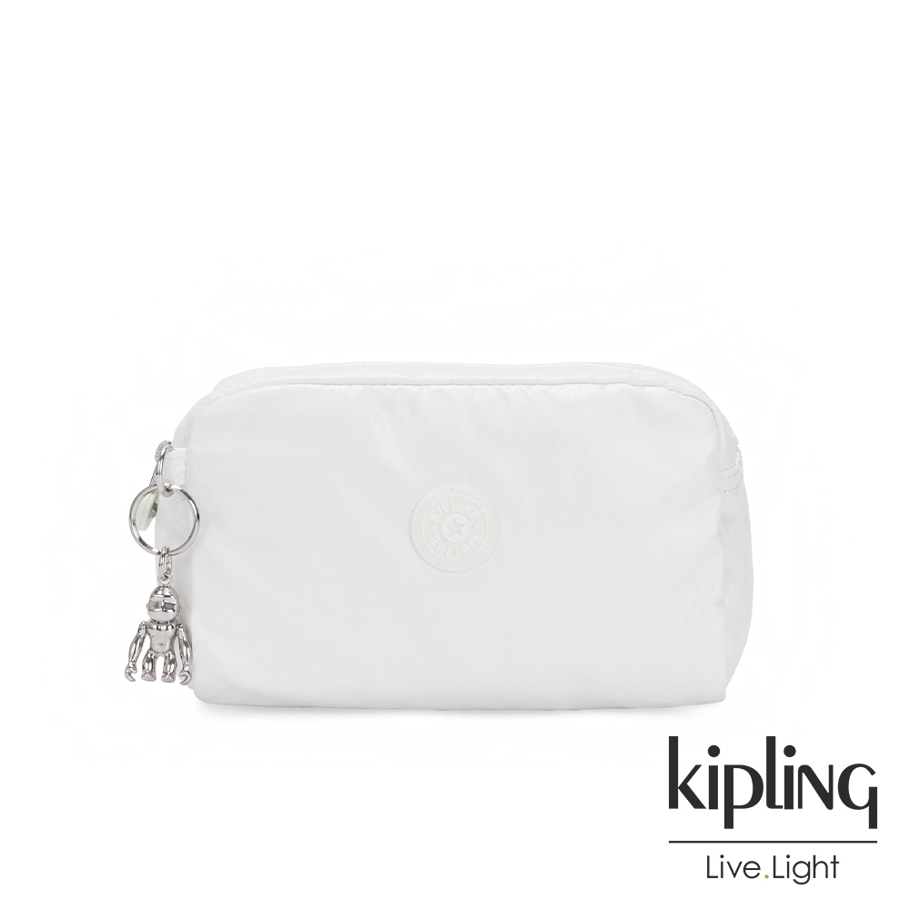 Kipling 時尚極簡白長形化妝包-GLEAM