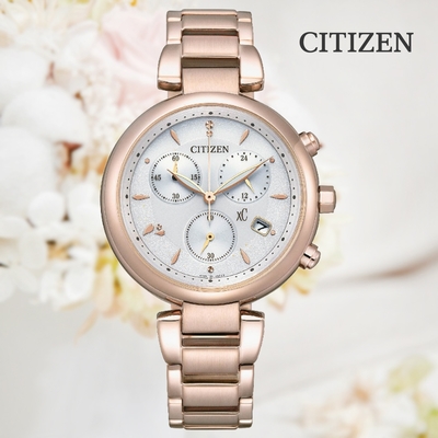 CITIZEN 星辰 xC 亞洲限定款 計時碼錶 光動能淑女腕錶-35mm FB1456-65A 玫瑰金白面