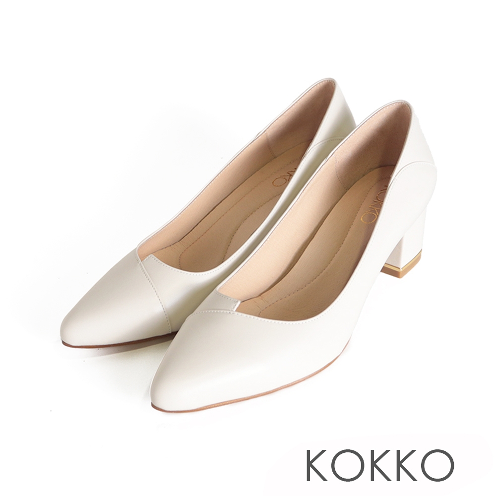 KOKKO優雅氣質柔軟綿羊皮粗跟包鞋白色