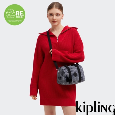 Kipling 經典老花中型圓筒手提肩背兩用包-BINA M