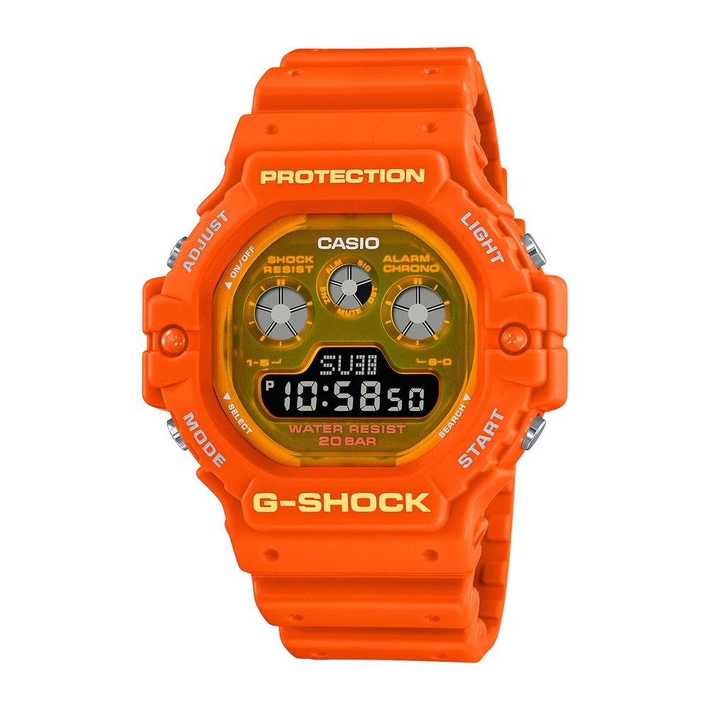 CASIO卡西歐 G-SHOCK 街頭時尚 亮眼橘 透明夜光錶盤 雙顯系列 DW-5900TS-4_46.8mm product image 1