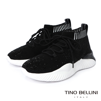 Tino Bellini 街頭潮流閃耀愛心鑽繫帶造型運動休閒鞋-黑