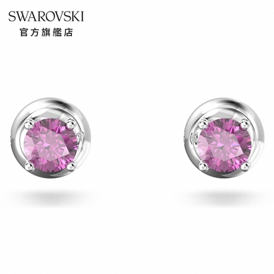 SWAROVSKI 施華洛世奇 Stilla 耳釘 圓形切割, 紫色, 鍍白金色