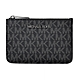 MK MICHAEL KORS JET SET 銀字LOGO滿版字母印花PVC 3卡拉鍊鑰匙零錢包(黑) product thumbnail 1