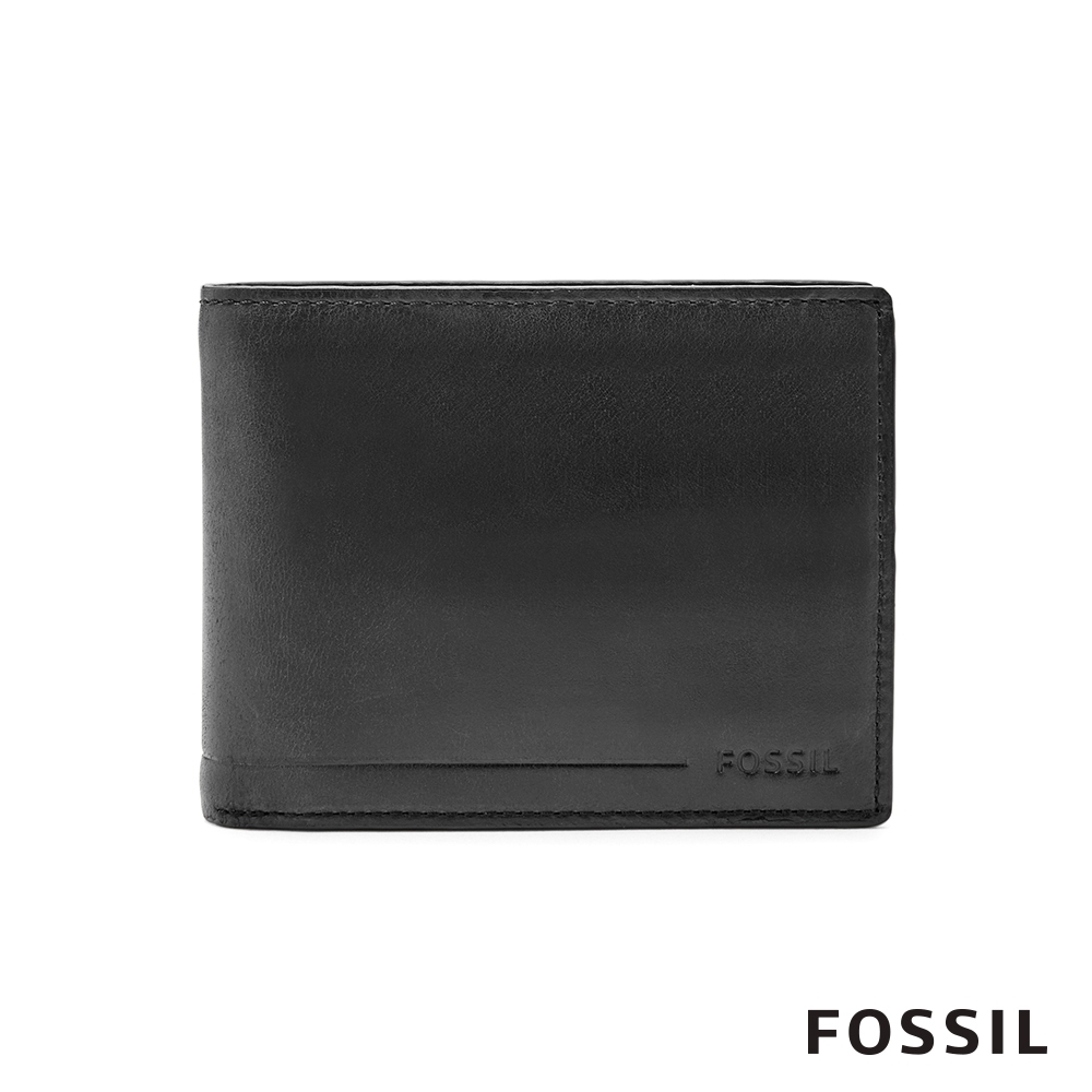 FOSSIL Allen 真皮證件格零錢袋RFID男夾-黑色(無鐵盒) SML1548001