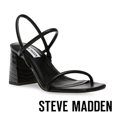 STEVE MADDEN-KOSMO 細帶方頭粗跟涼鞋-黑色